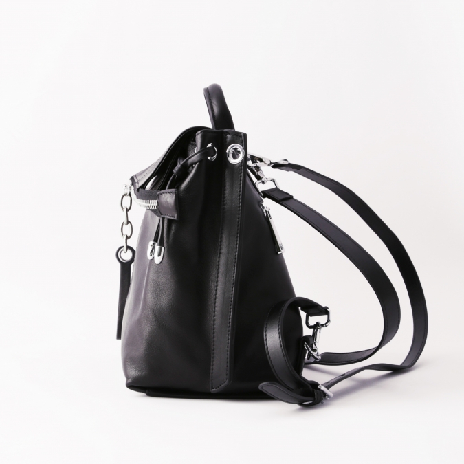 OEM soft black pu leather backpack for women 