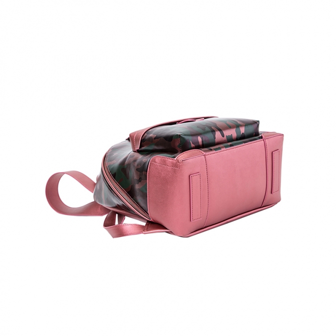 mochila de escuela de cuero genuino de camuflaje lindo diseño rosa mujeres 