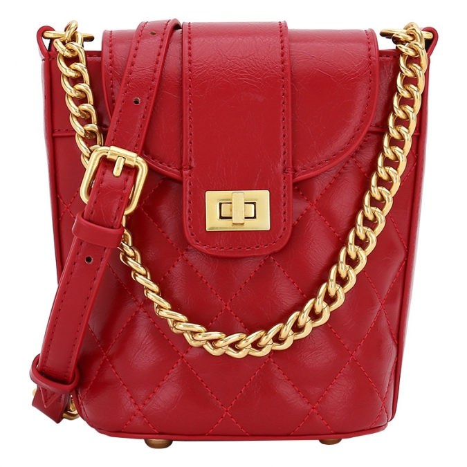 Red leather vintage bucket bag chain shoulder bag