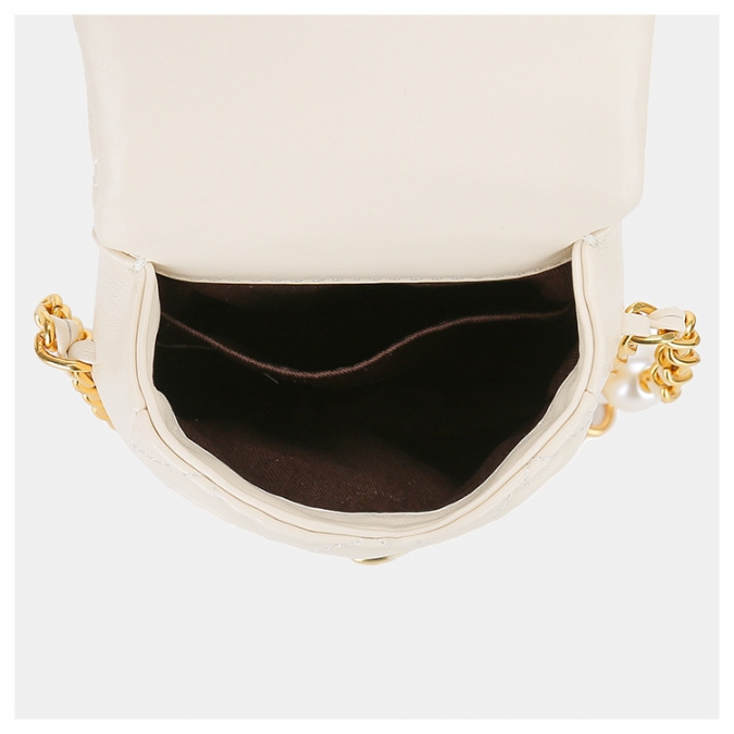 cadena con bolso de cuerpo cruzado de perlas de cuero acolchado pequeño bolso cuadrado para teléfono móvil 